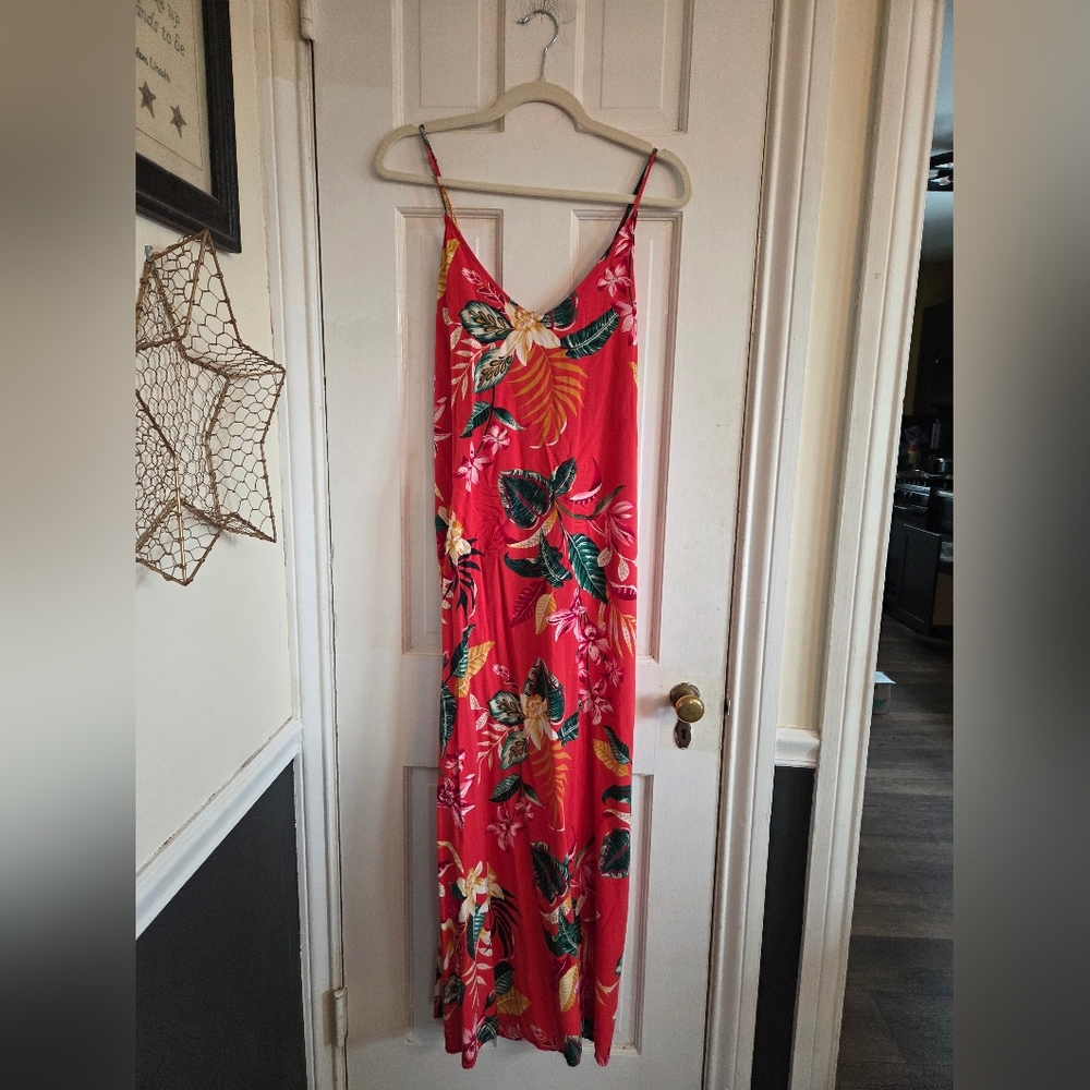 Old Navy Red Tropical Floral Maxi Dress